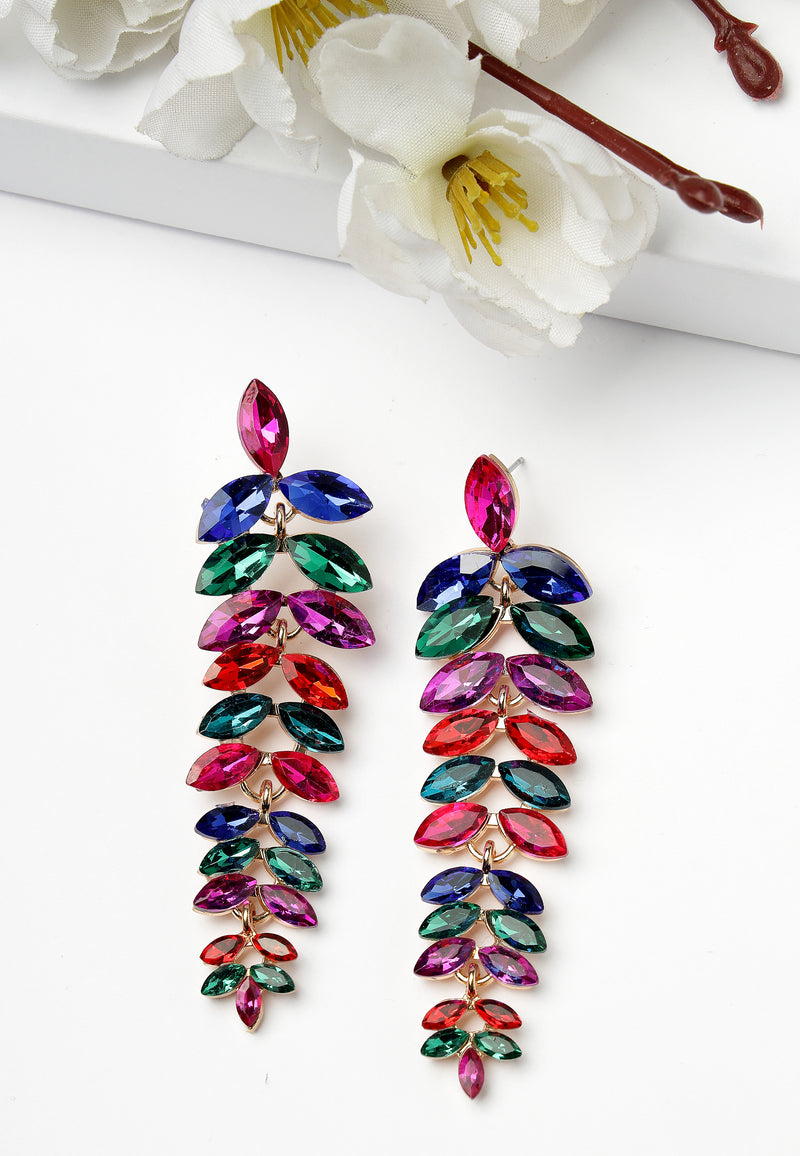 Pendants d'oreilles multicolores en forme de feuille en cascade