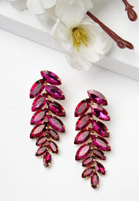 Dark Pink Leaf-Shaped Drop Earrings