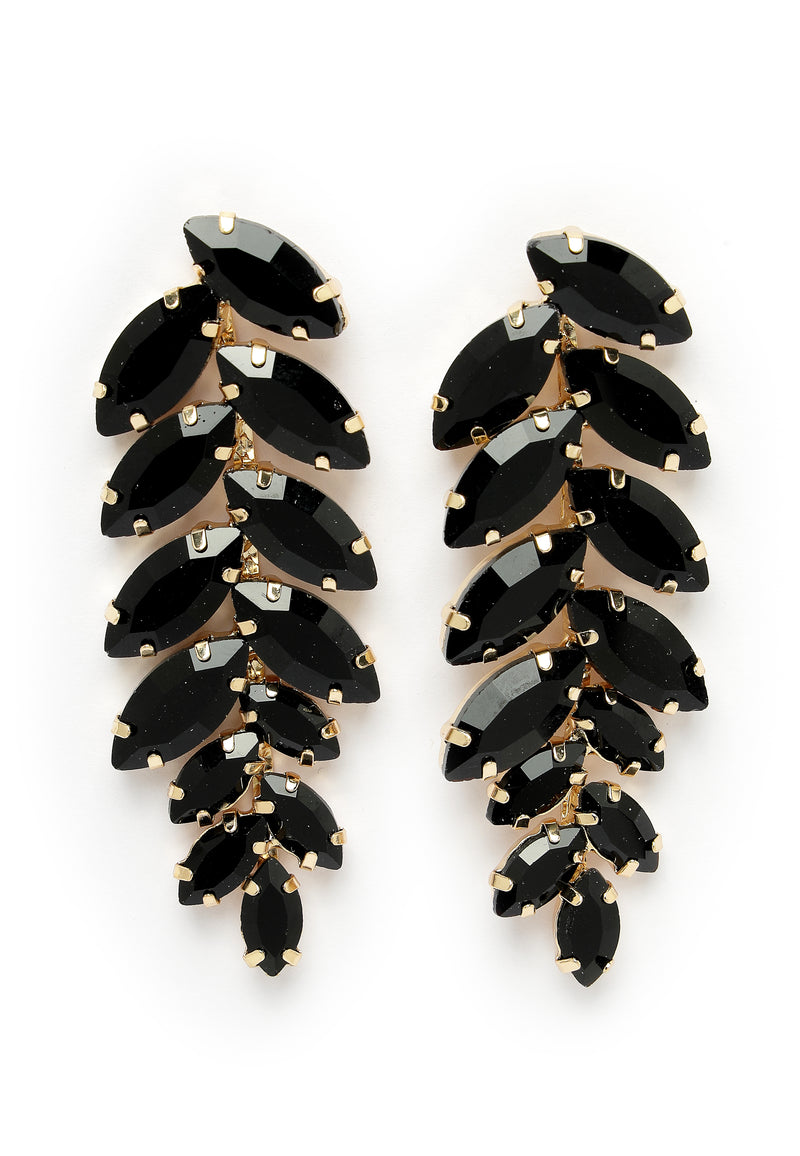 Boucles d'oreilles pendantes noires en forme de feuille