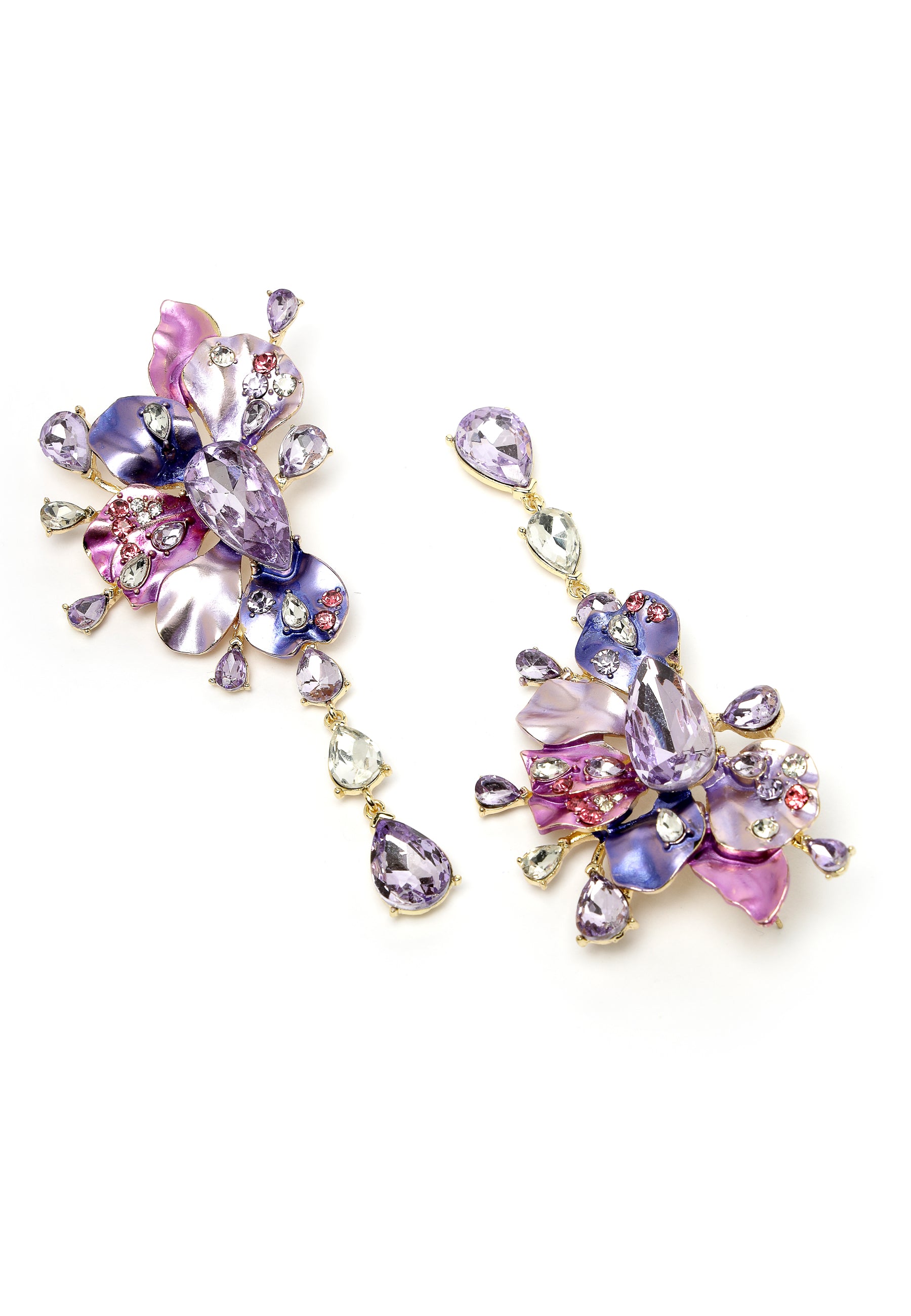 Purple Flower Cluster Drop Earrings