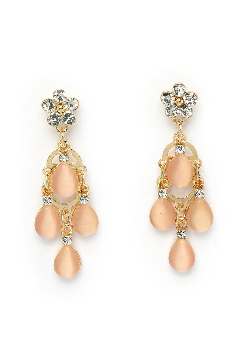 Peach Chandelier Earrings With Floral Accents