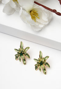 Green Floral Stud Earrings