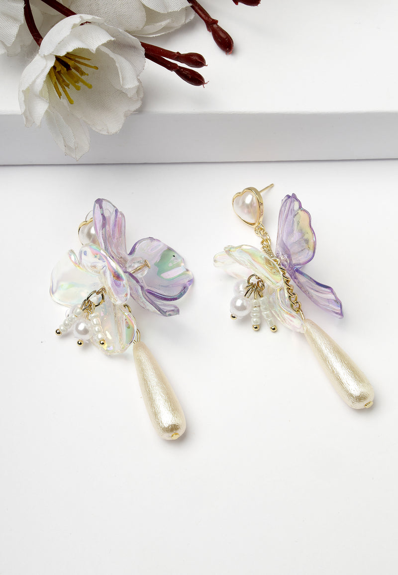 Boucles d'oreilles pendantes papillon lavande