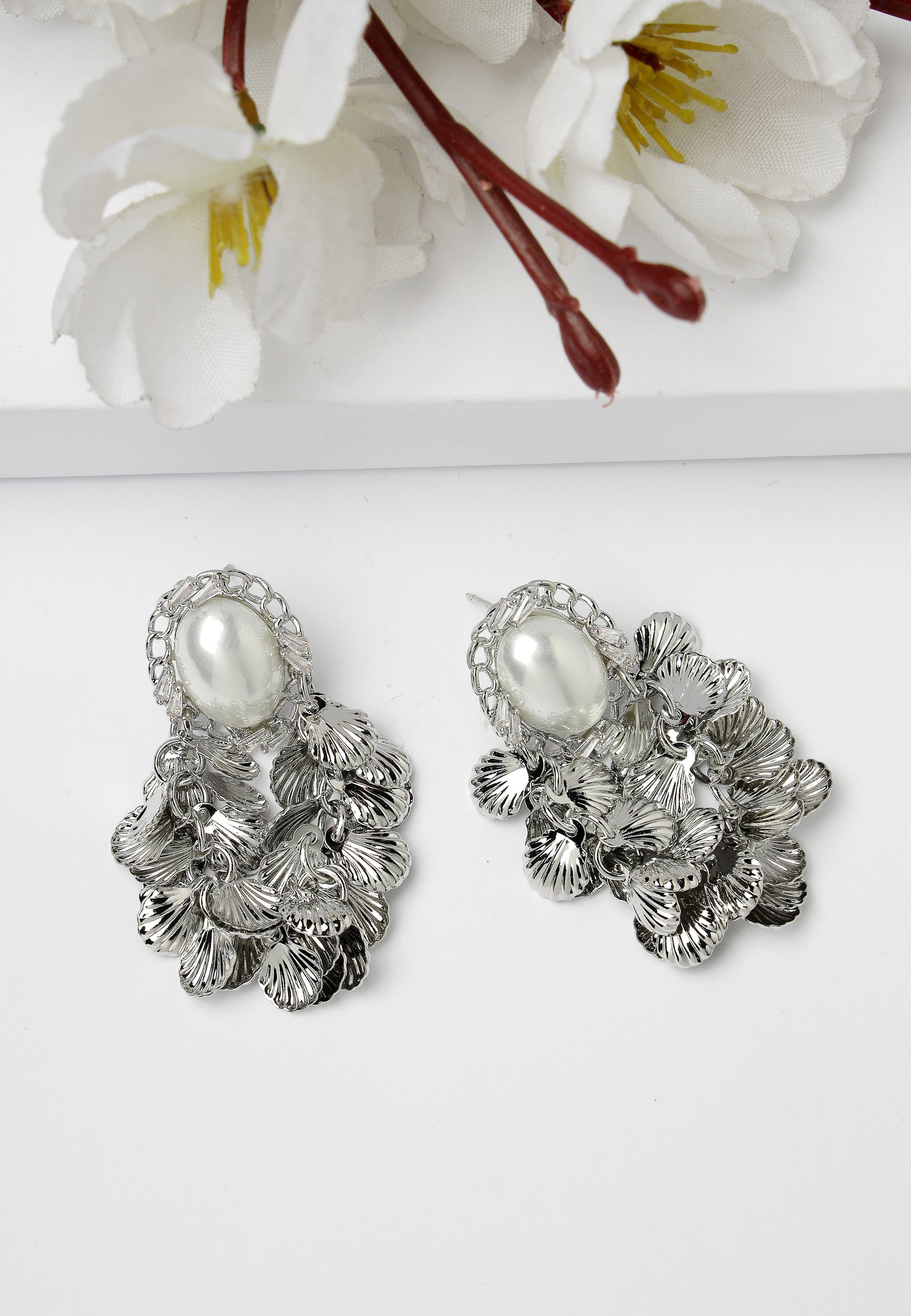 Silver-Coloured Beaded Earrings