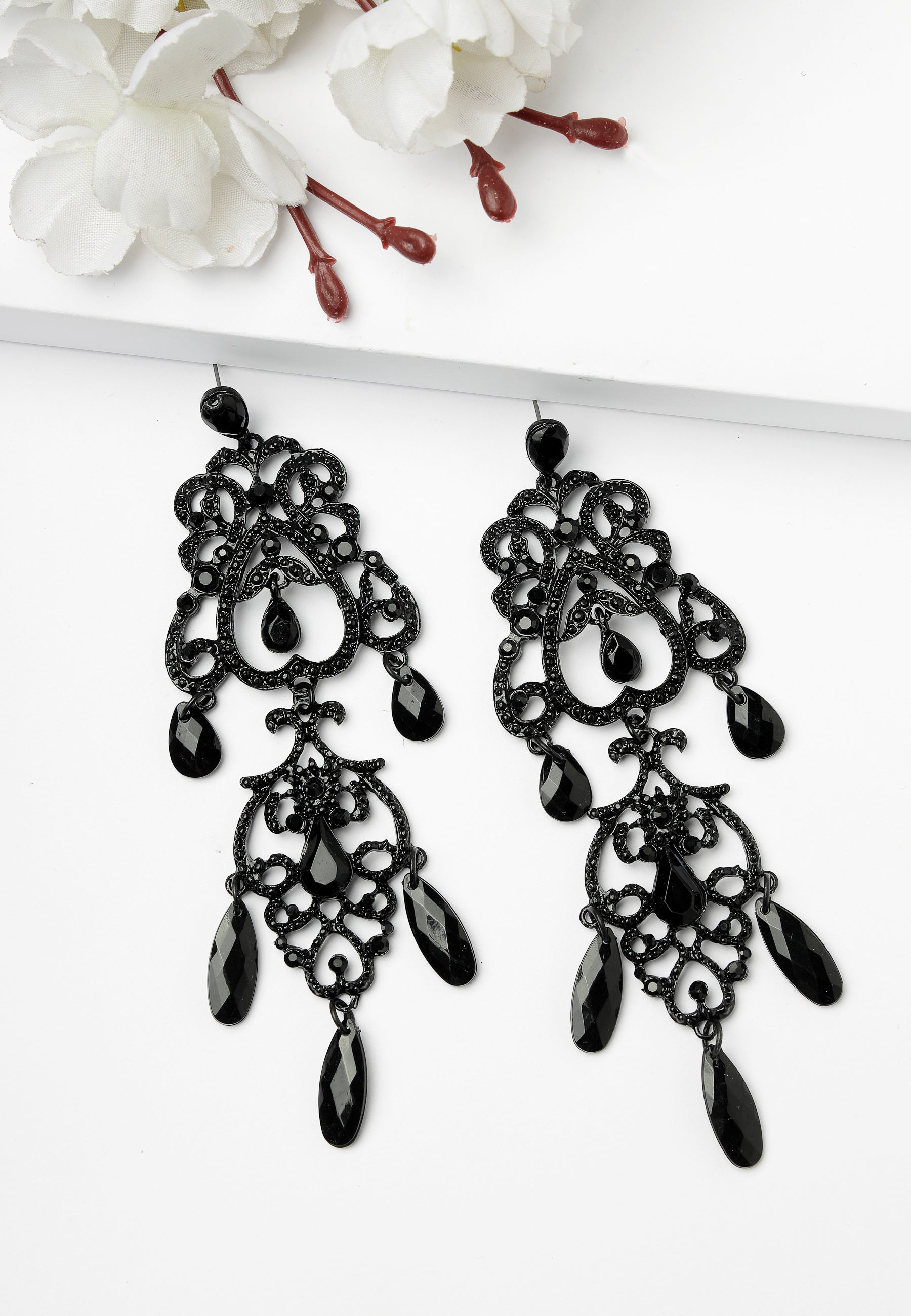 Black Classy Chandelier Earrings