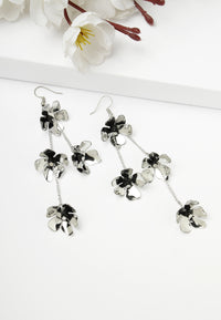 Gleaming Silver-Coloured Floral Dangle Earrings