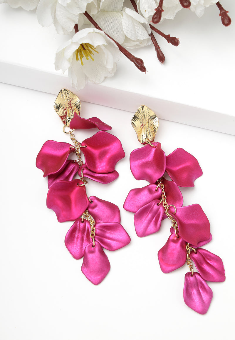 Pink Leaf-Shaped Drop Earrings