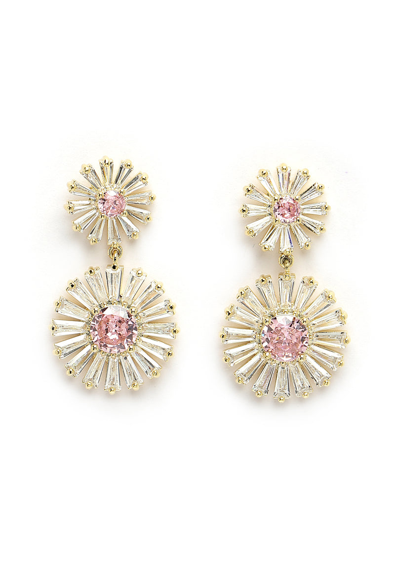 Boucles d'oreilles pendantes double marguerite