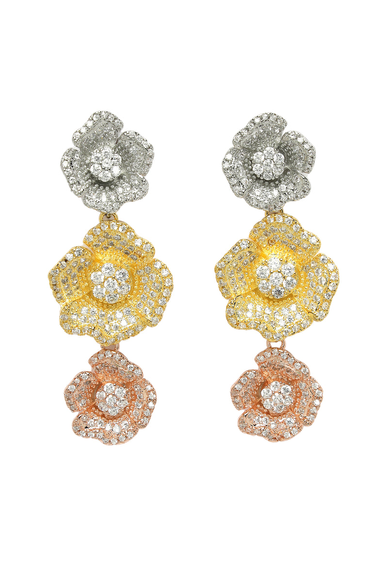 Triple Bloom Zirconia Dingle Örhängen