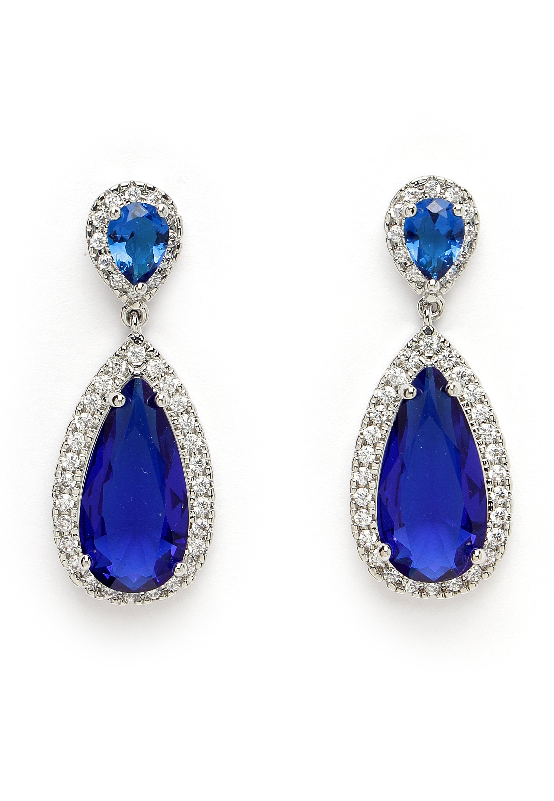 Zirconia Drop Earrings In Blue