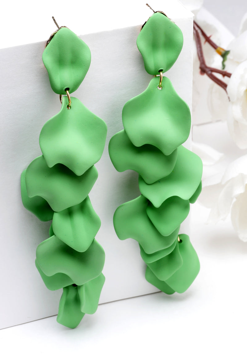 Green Rose Petal Shaped Danglers Earrings