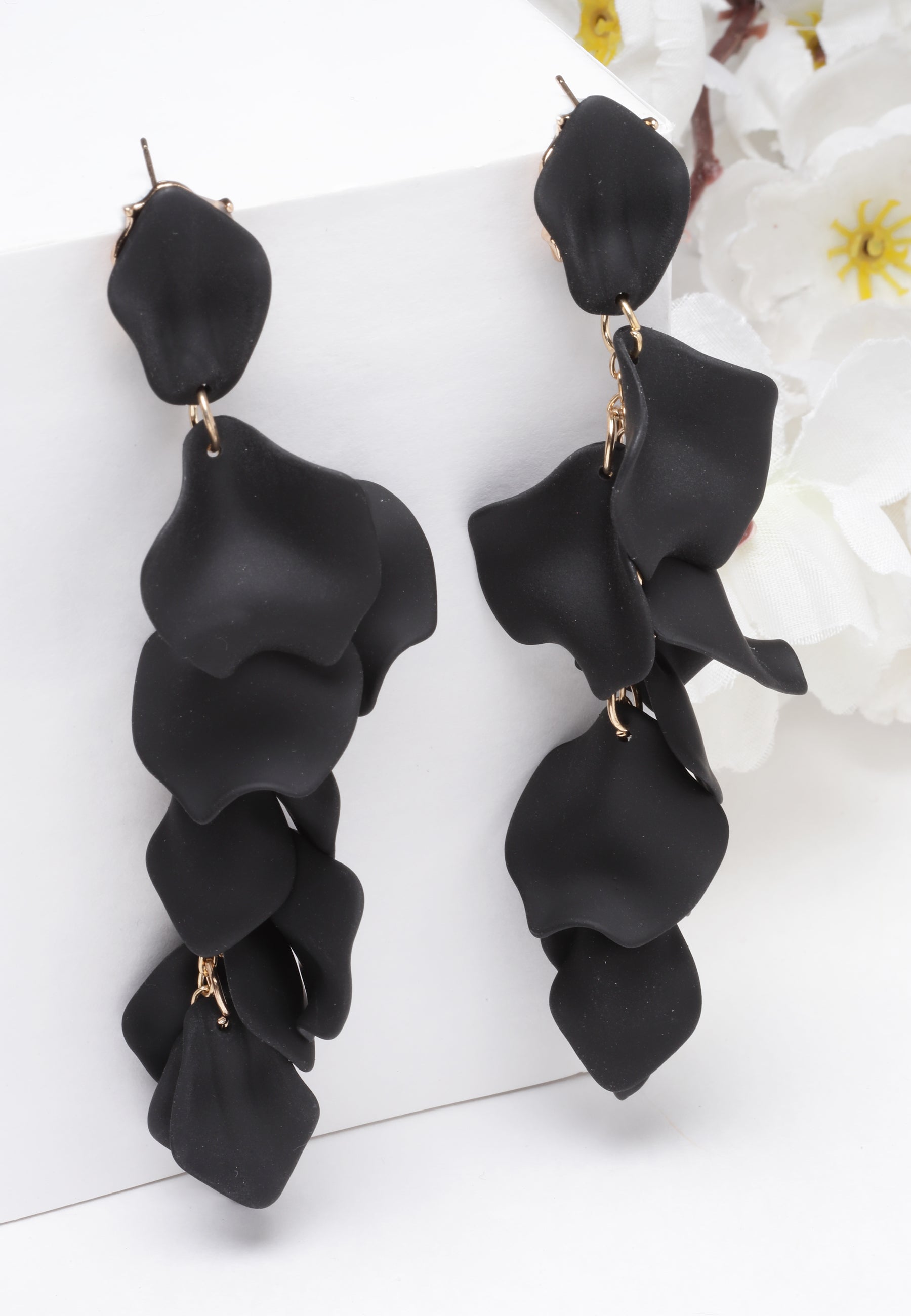 Black Rose Petal Shaped Danglers Earrings