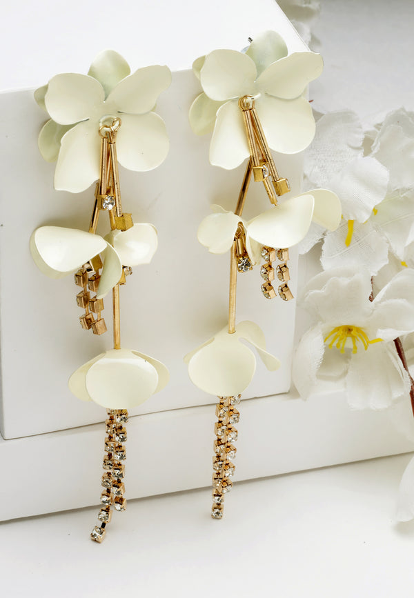 Long White Floral Earrings