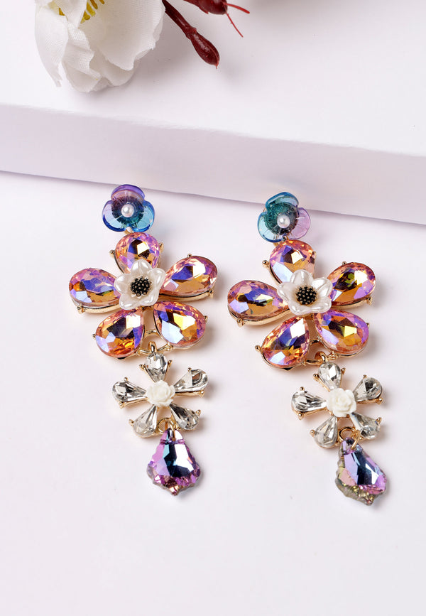 Multi-Colored Flower Shaped Drop Earrings