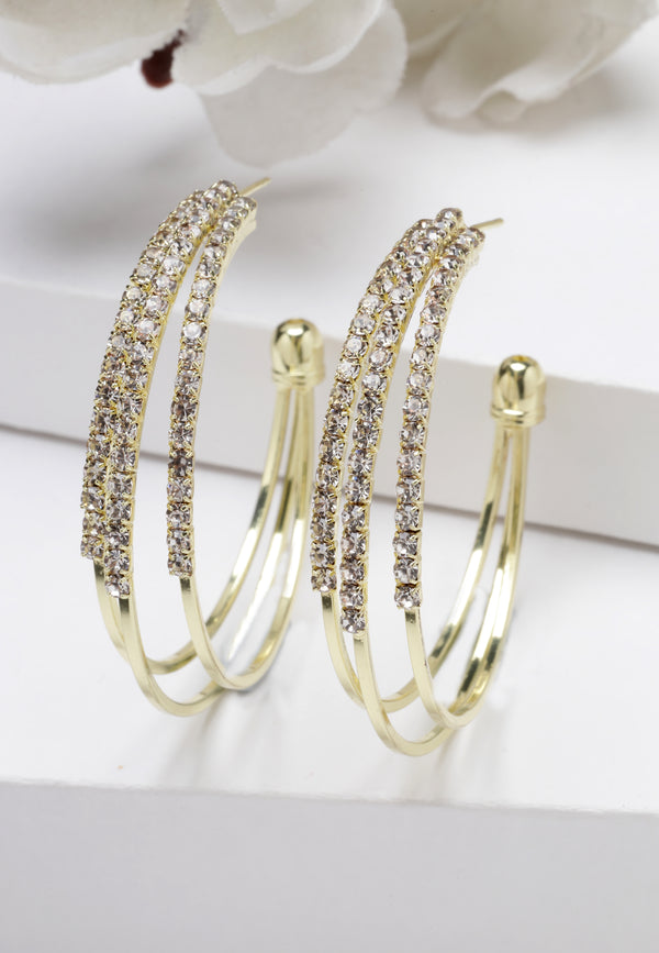 Boucles d'oreilles en cristal doré en forme de C