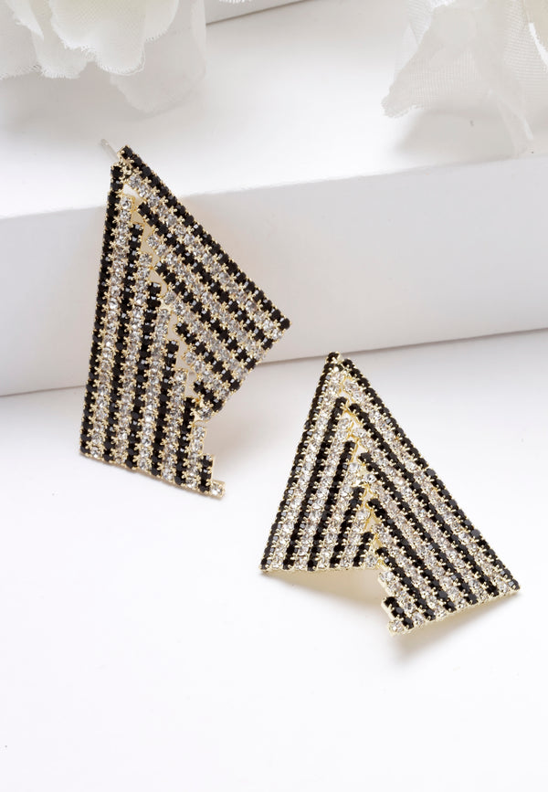 Asymmetrical Triangle White Crystal Earrings