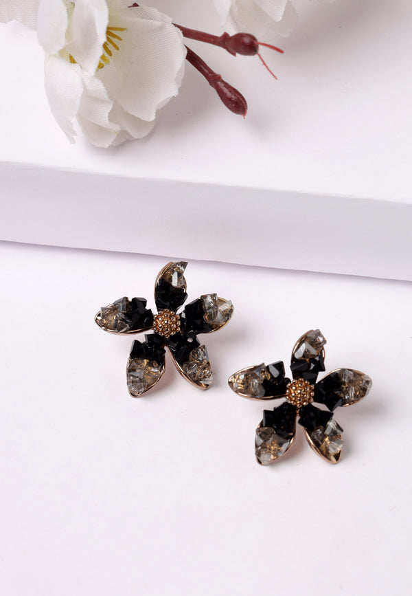 Glittering White Crystal Flower Stud Earrings