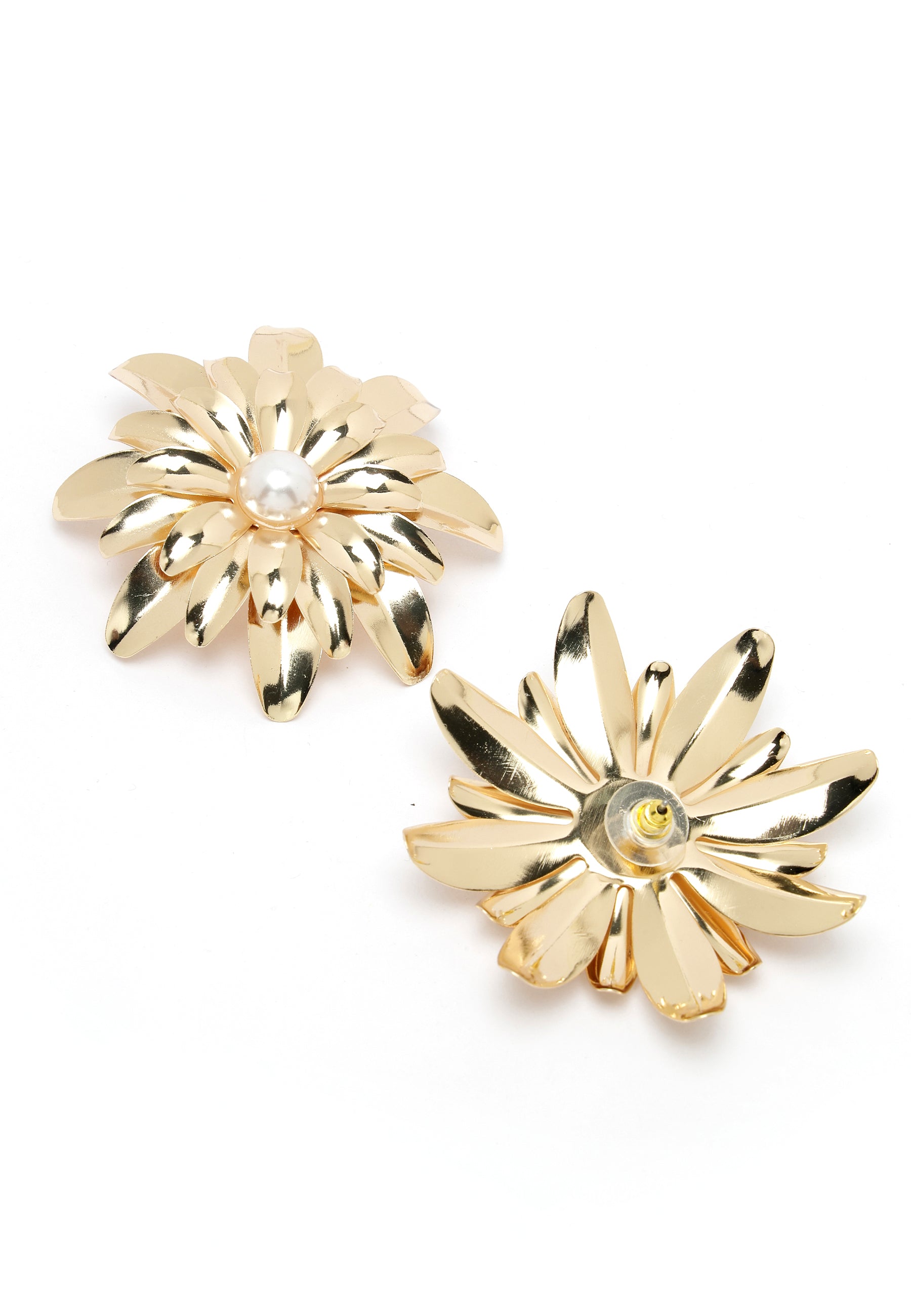 Gold-Colored Floral Stud Earrings