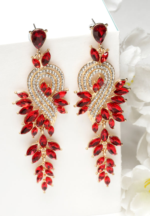 Hermosos aretes de hojas de cristal rojo