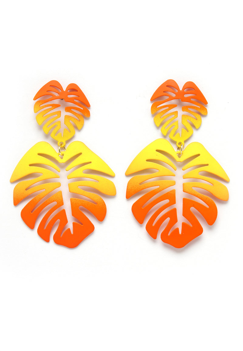 Orange Palm Leaf Dangle Earrings
