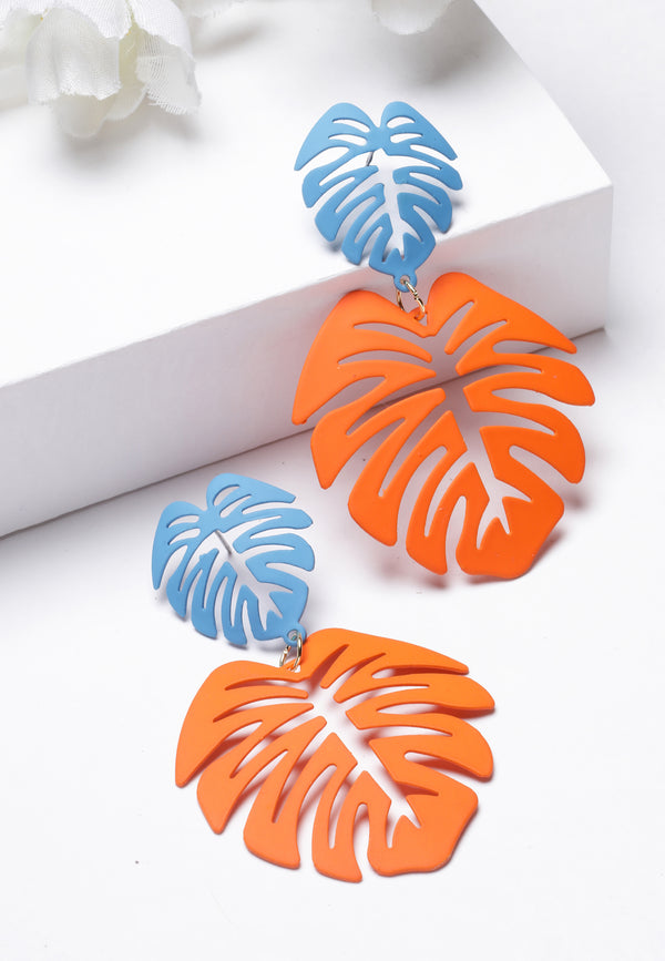 Orange Palm Leaf Dangle Øreringe