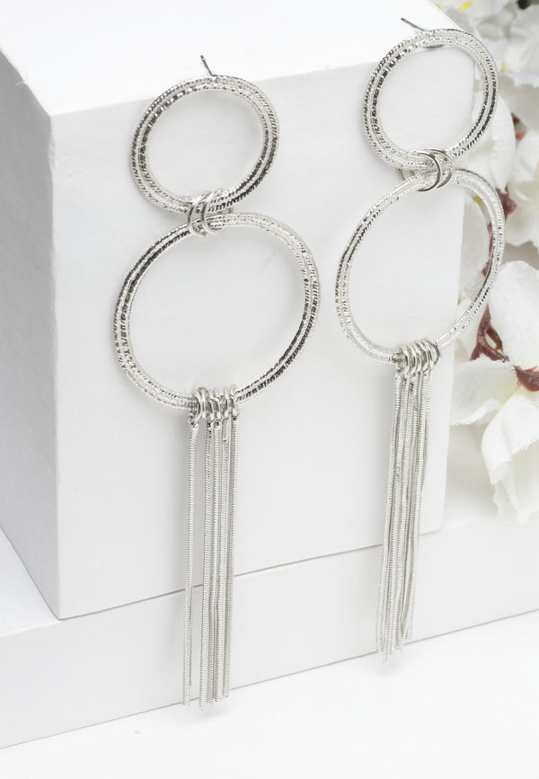 Pendientes Elegantes Con Flecos Circulares En Plata