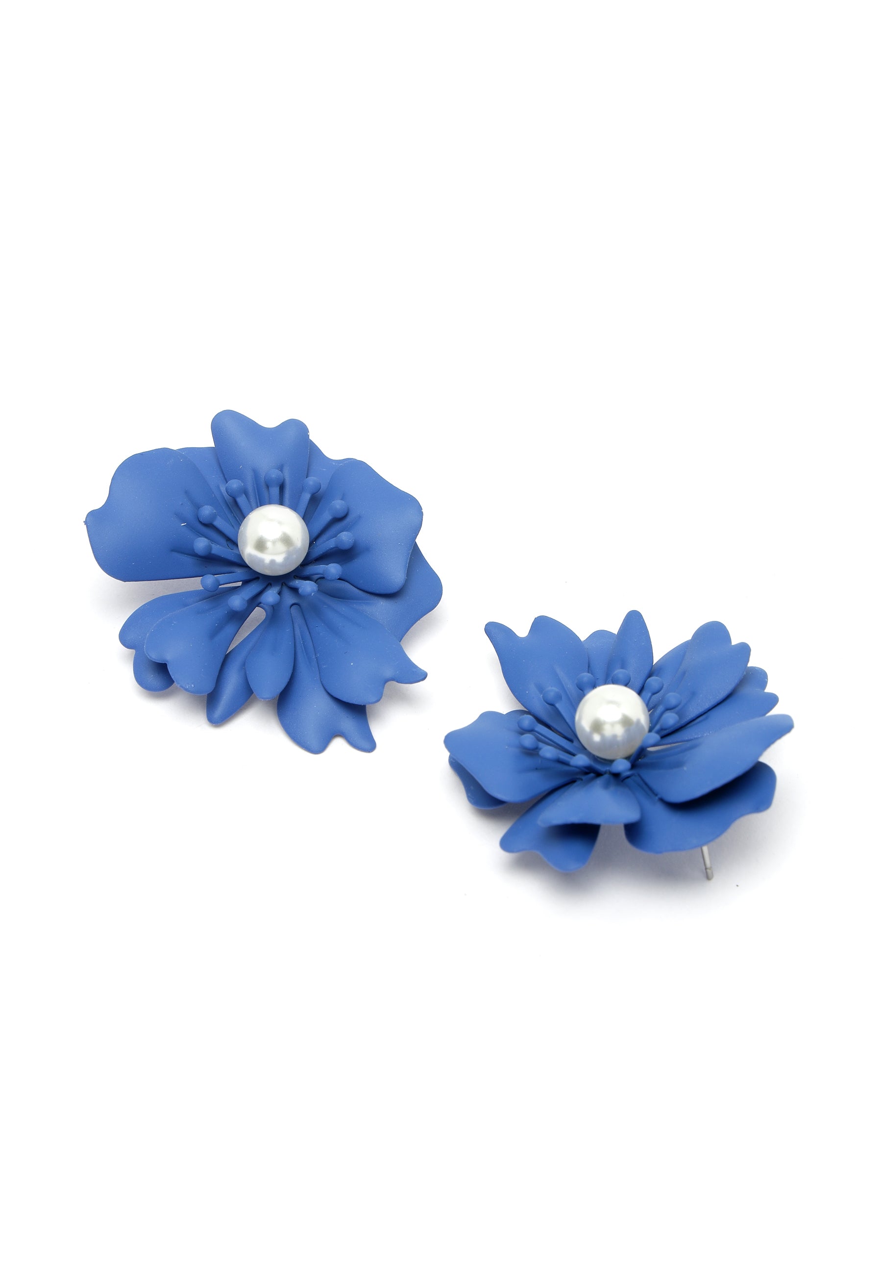 Pendientes de perlas florales en azul