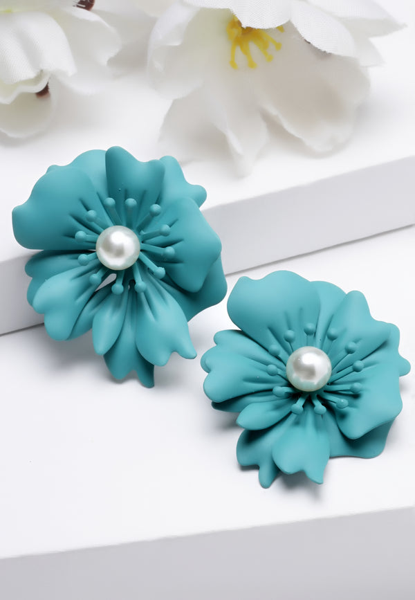 Pendientes de perlas florales en verde oscuro