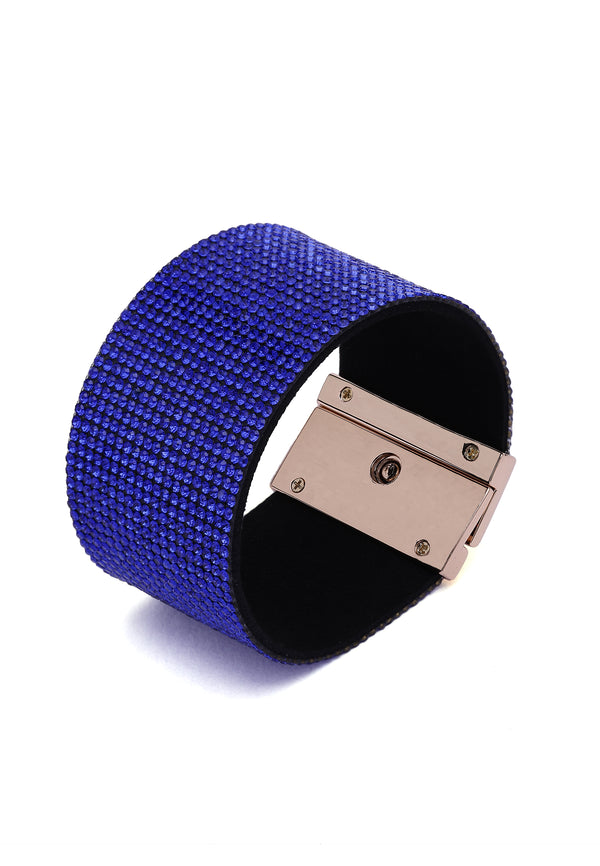 Luxury Crystal-Studded Leather Cuff Bracelet