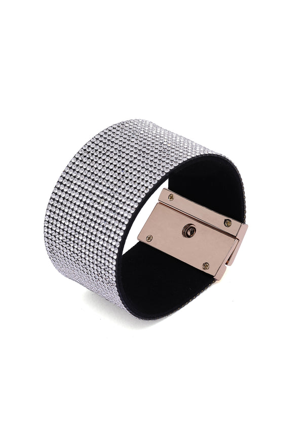 Luxury Crystal-Studded Leather Cuff Bracelet