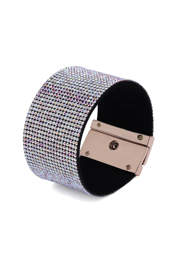 Luxury Crystal-Studded Leather Cuff Bracelet