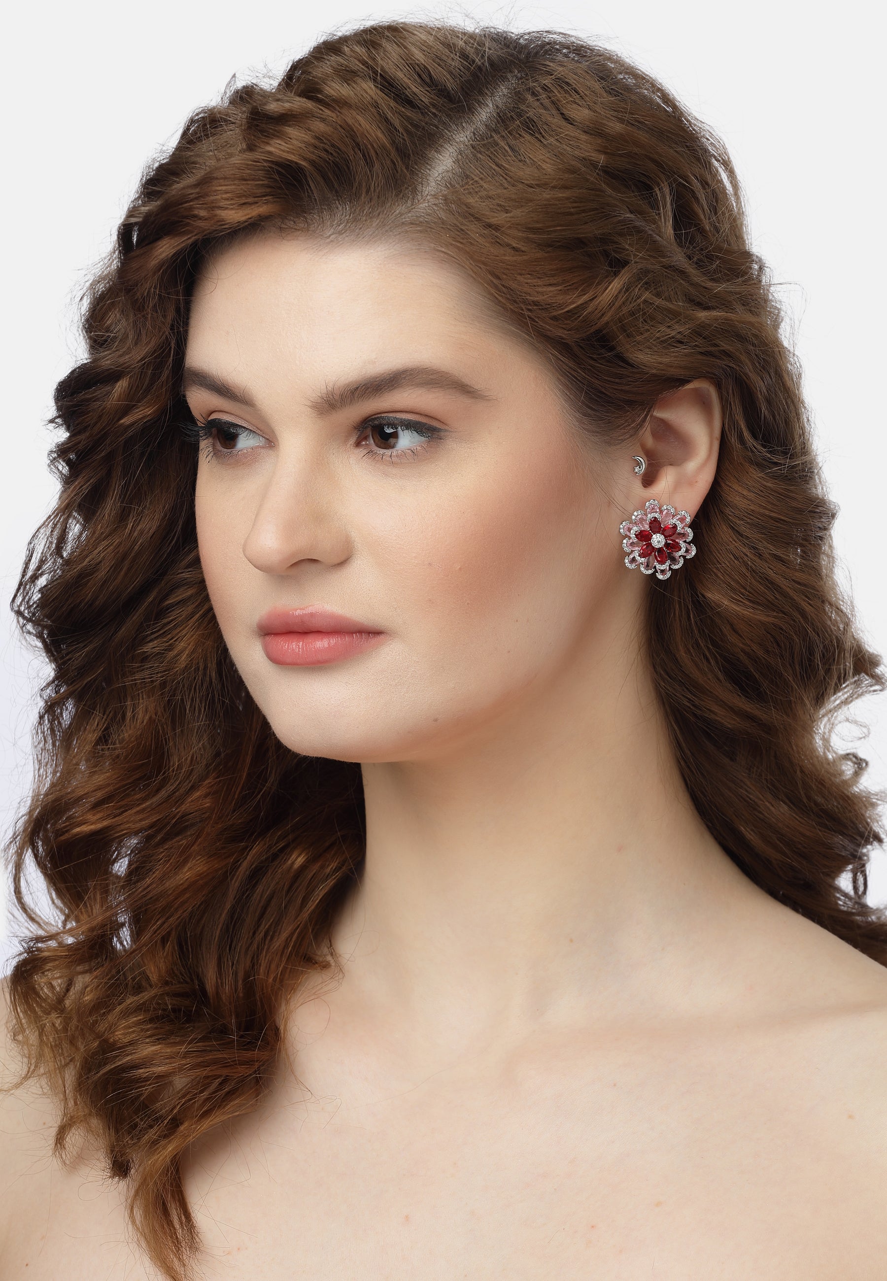 Boucles d'oreilles florales rouge rubis