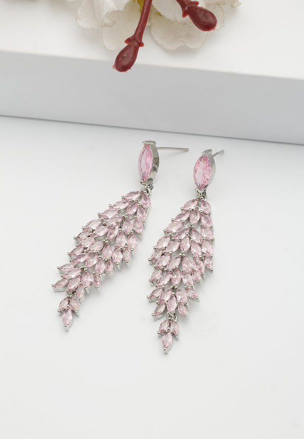 Boucles d'oreilles en forme de cascade de feuilles rose clair