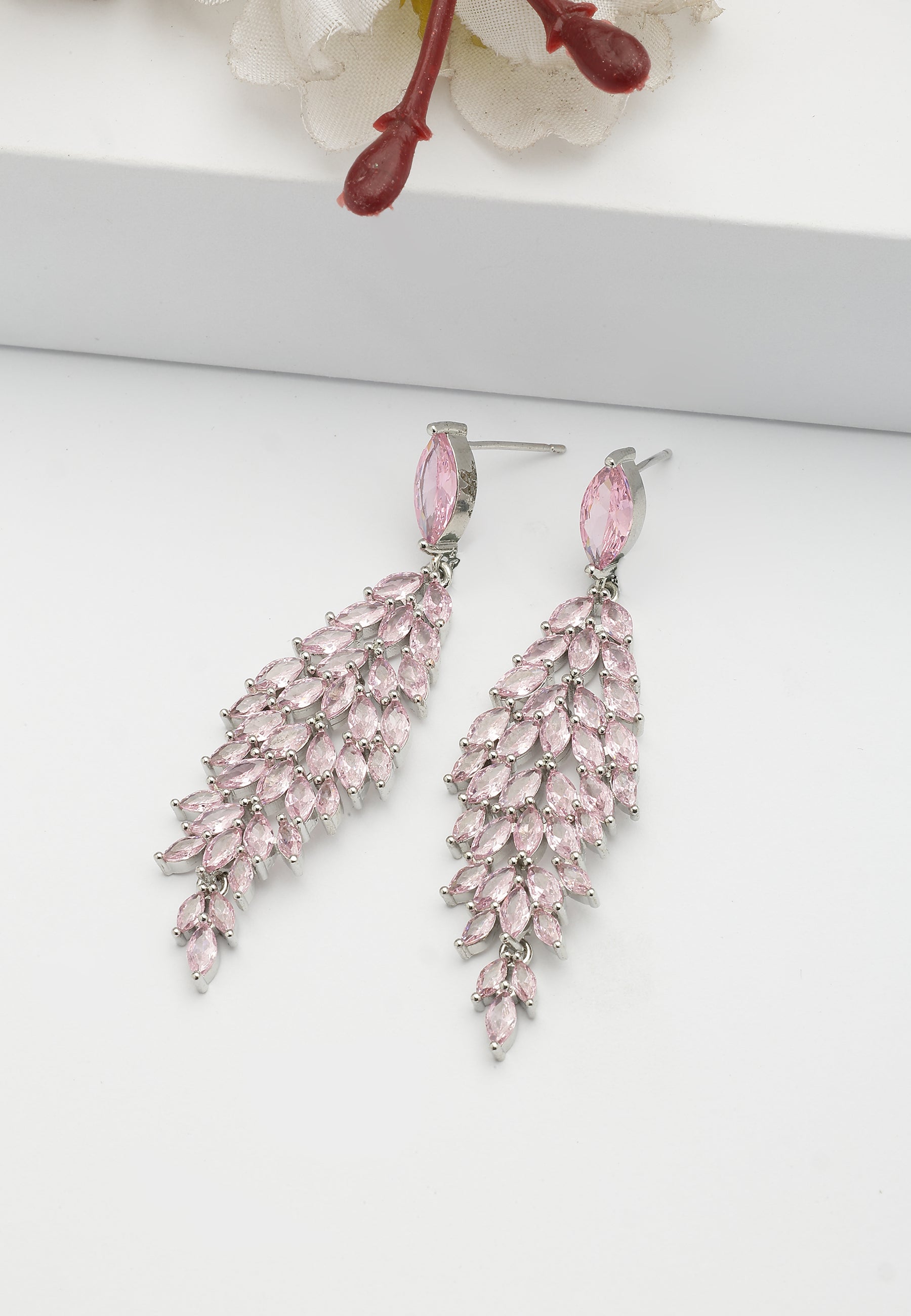 Light-Pink Leafy-Waterfall Earrings