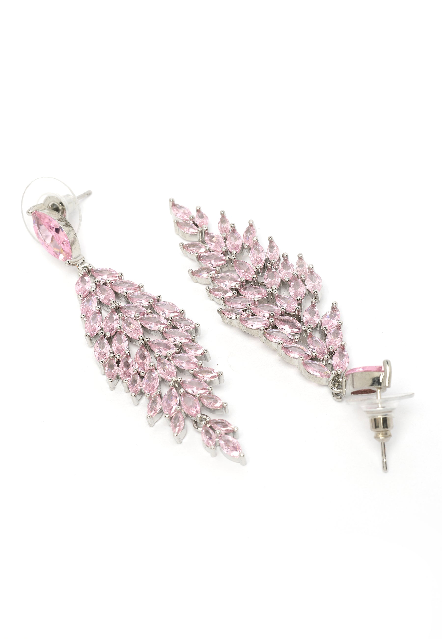 Boucles d'oreilles en forme de cascade de feuilles rose clair