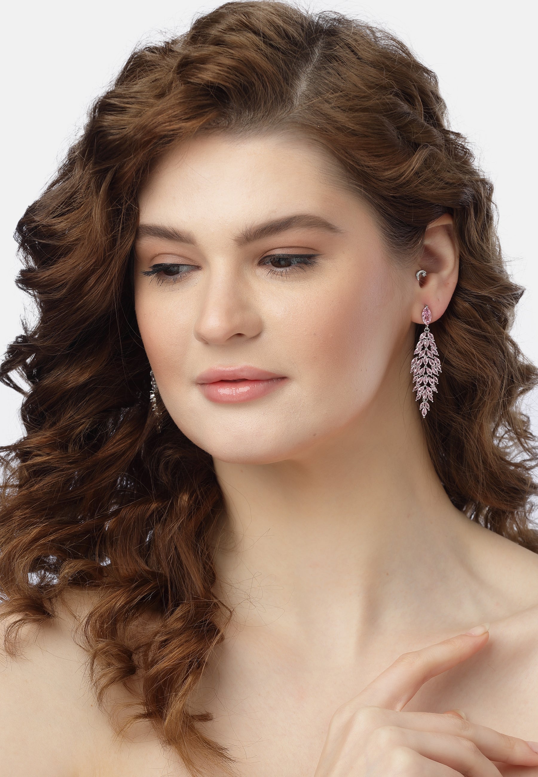 Light-Pink Leafy-Waterfall Earrings