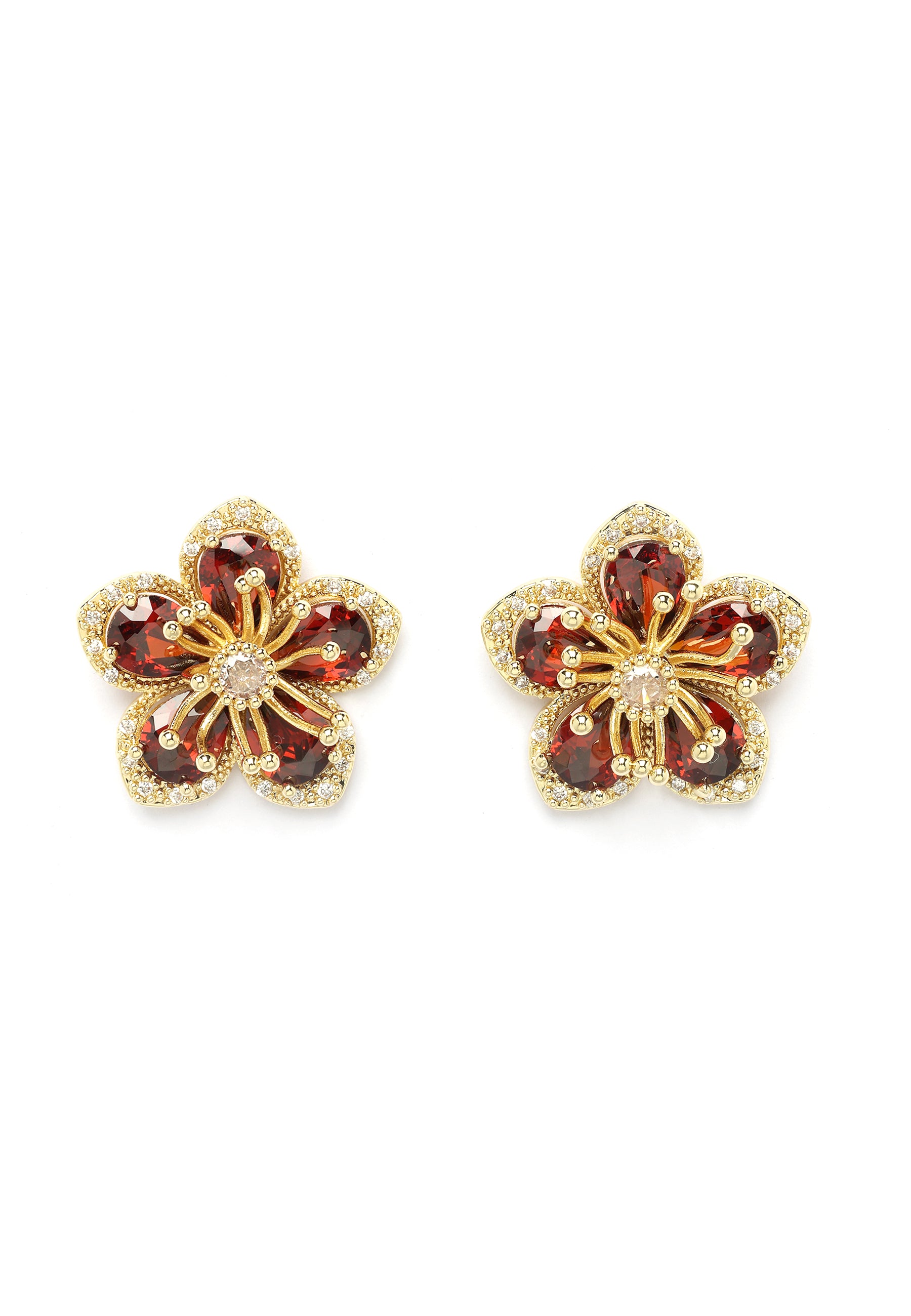 Boucles d'oreilles en stud florales délicates rouges