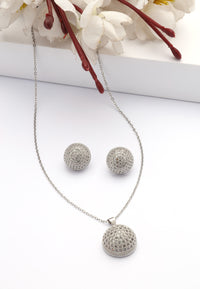 Sparkling Sphere Stud Earrings and Necklace Set