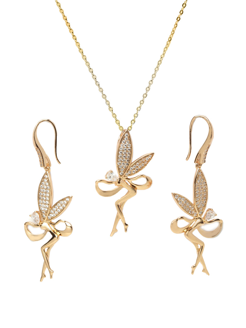 Cubic Zirconia Angel Pendant Earrings Set