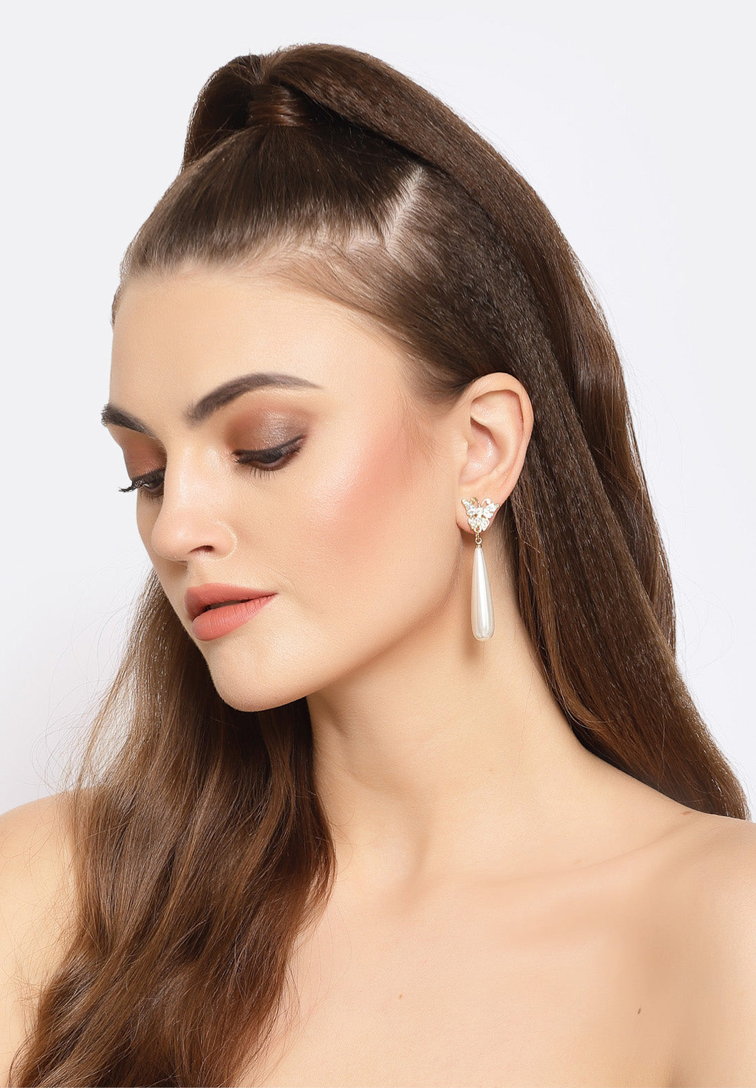 Silver Butterfly Pearl Crystal Earrings